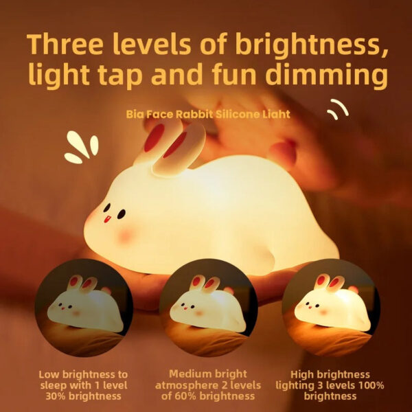 Veilleuse Lapin Silicone Rechargeable إضاءة ذكية بلمسة واحدة
